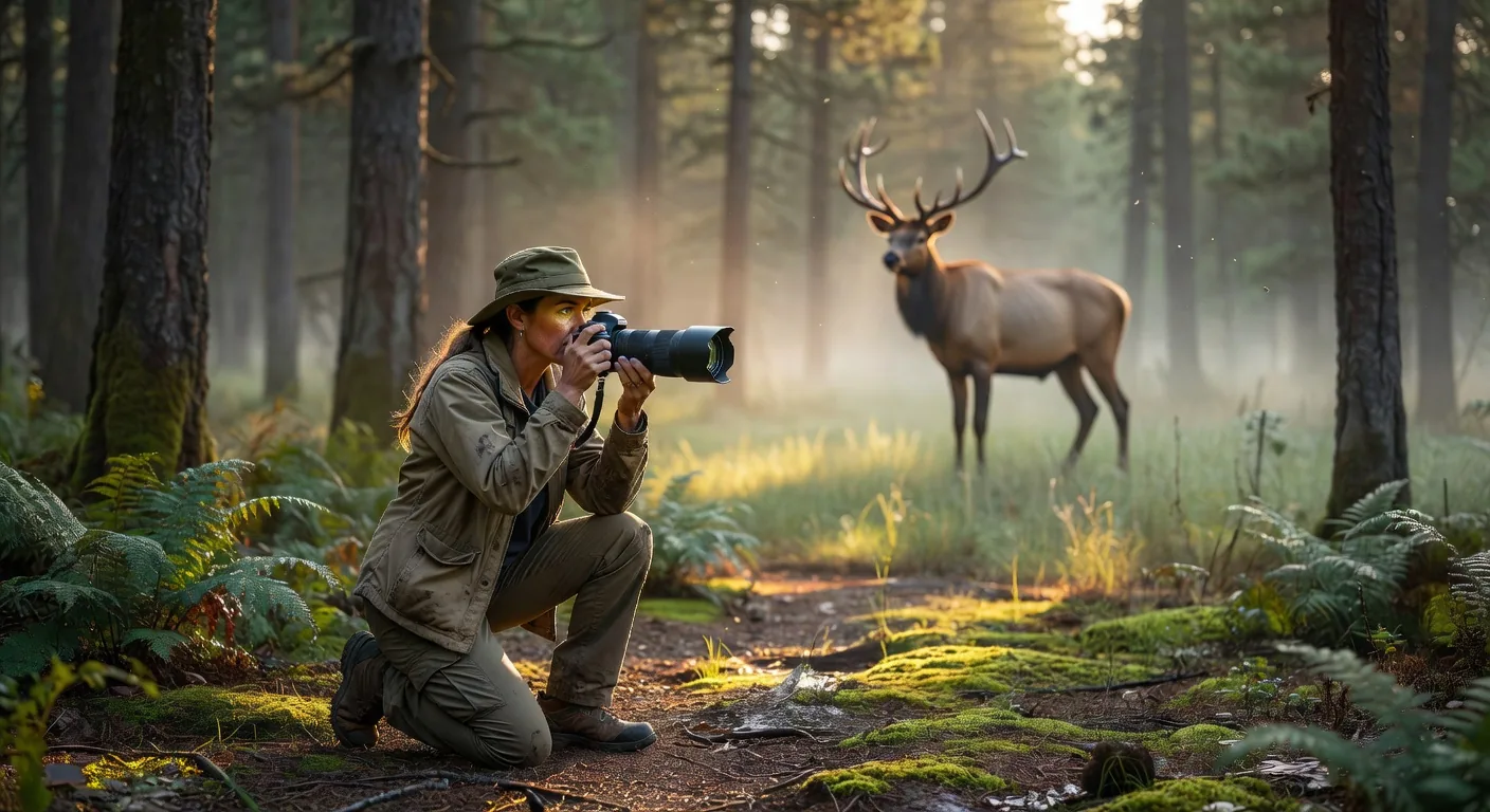 Solo female wildlife photographer in nature